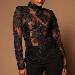 Fashion Nova Estella Lace Long Sleeve Top